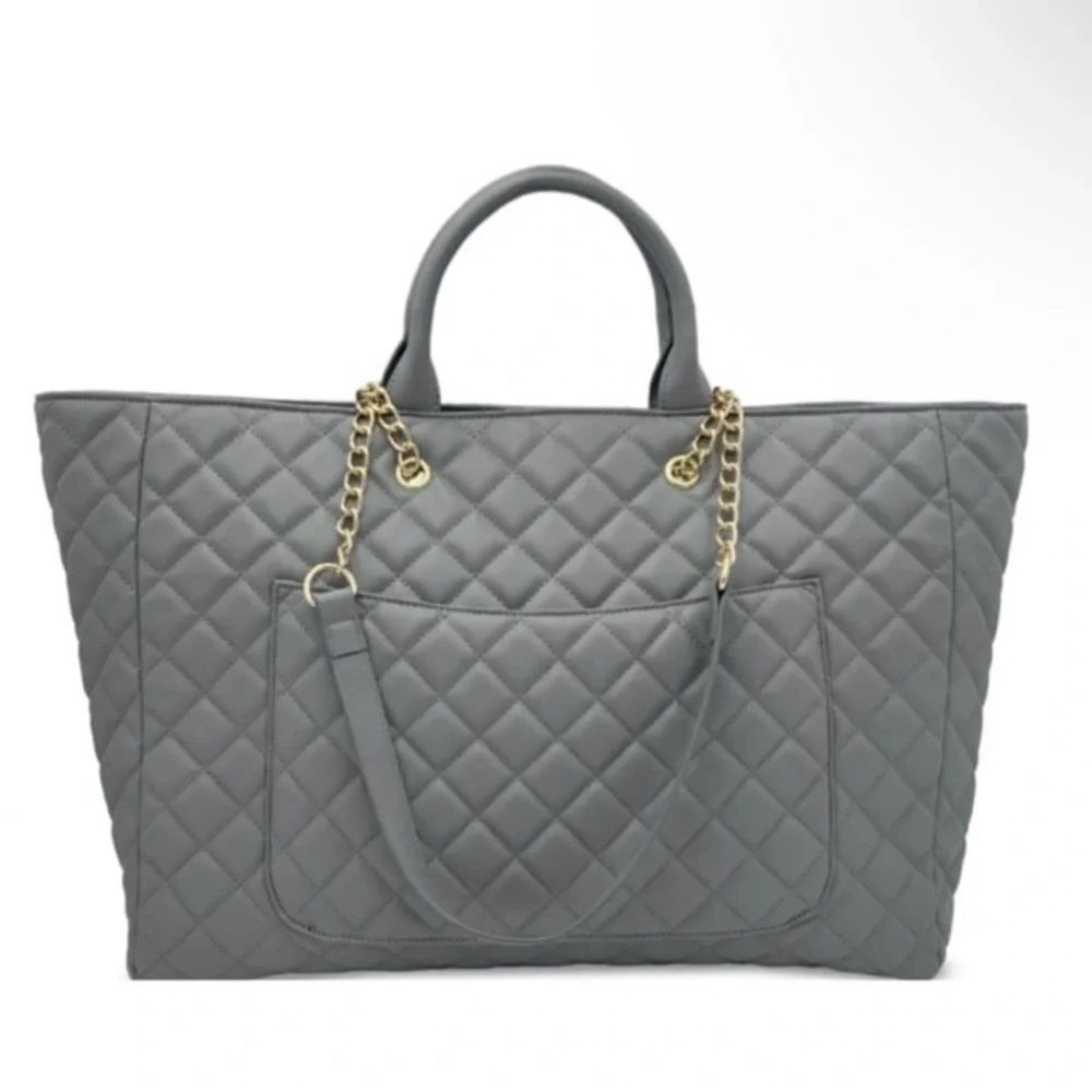 Gilda Paris Gray Quilted Tote Bag NWT Retail $199 - Picture 3 of 5